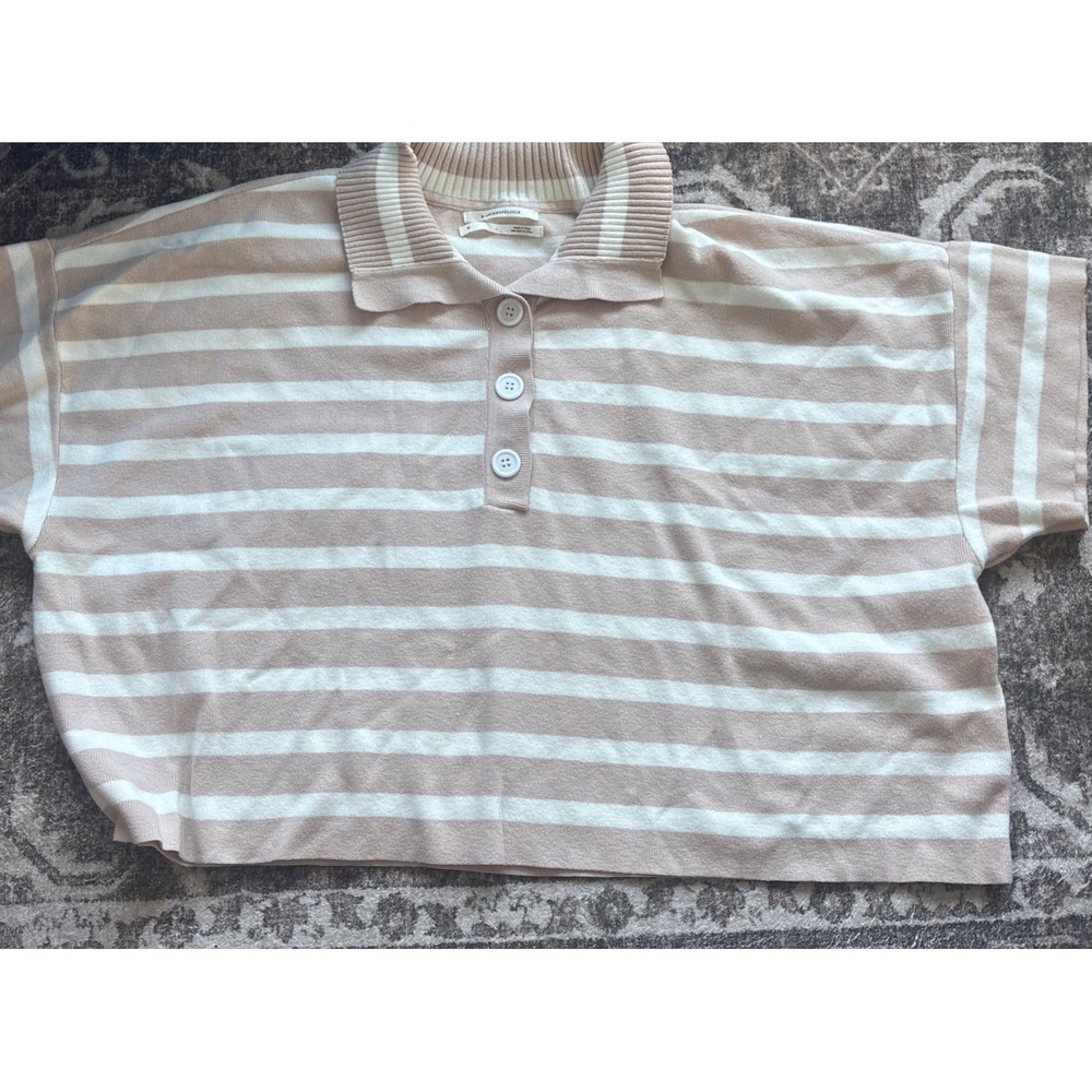 Anthropologie Striped Cropped Short Sleeve Knit Polo Top Size XL